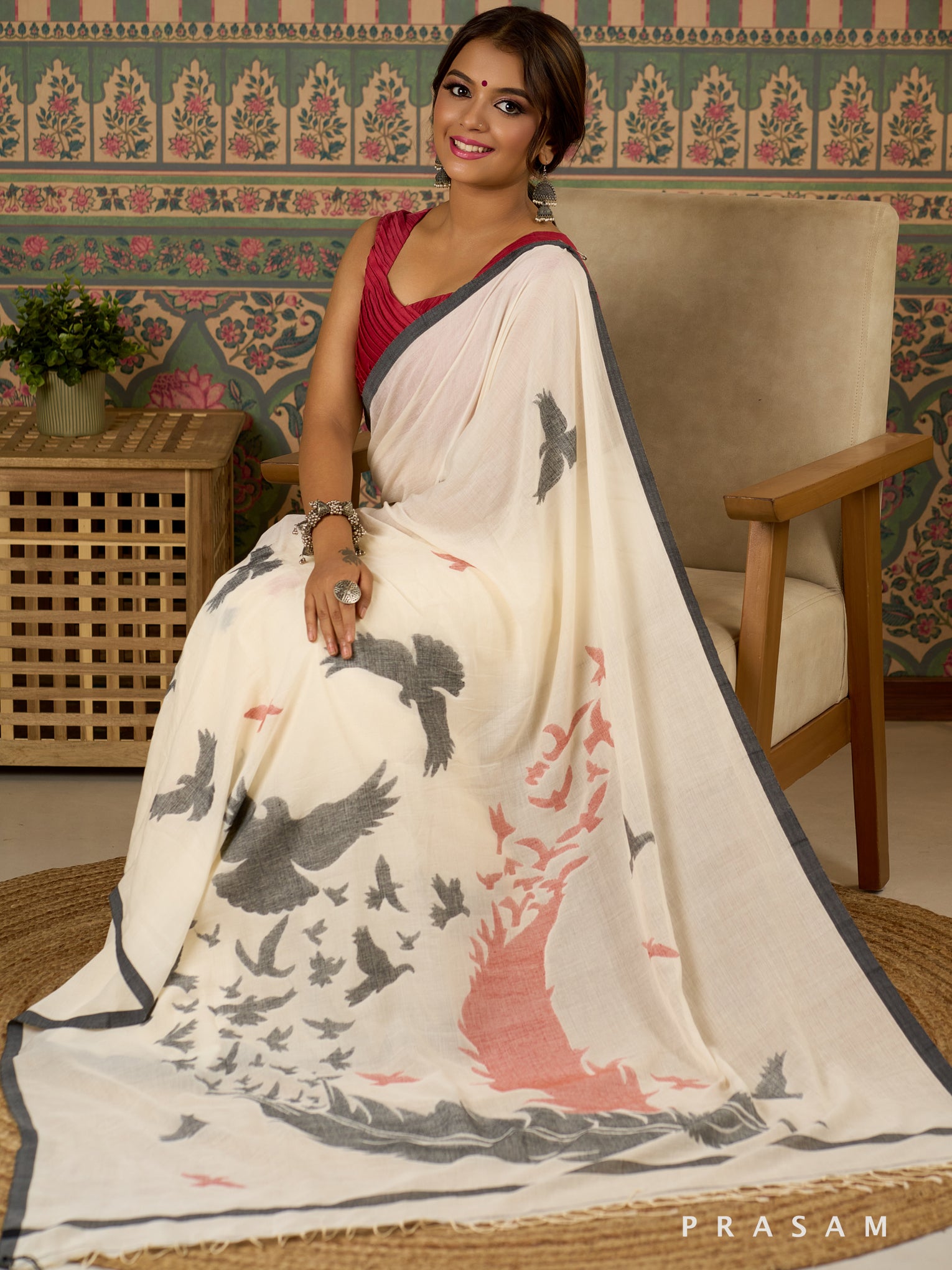 Feather Flight Handwoven Cotton Saree
