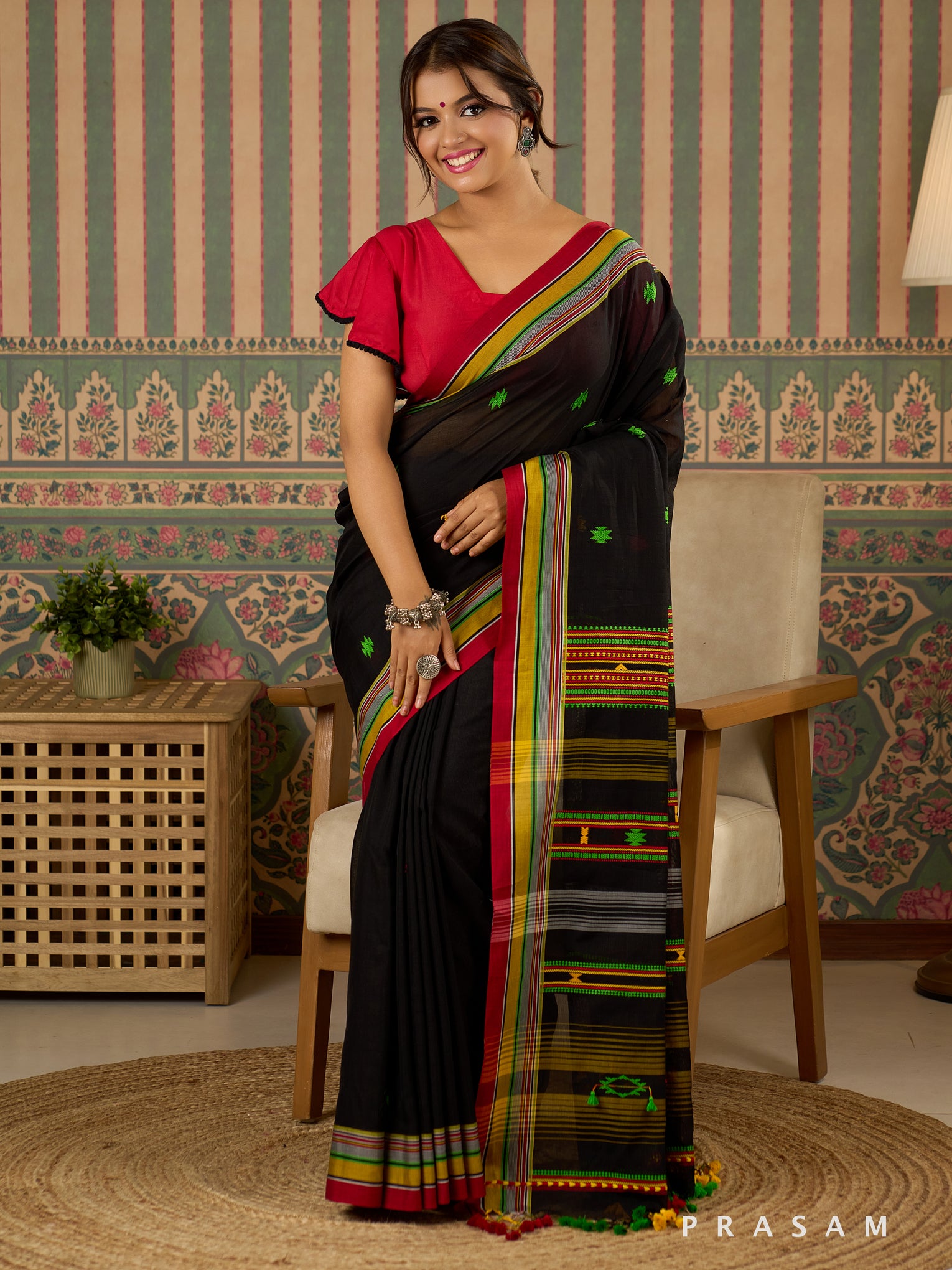 Stitched in Shadow Cotton Hand Woven Saree.