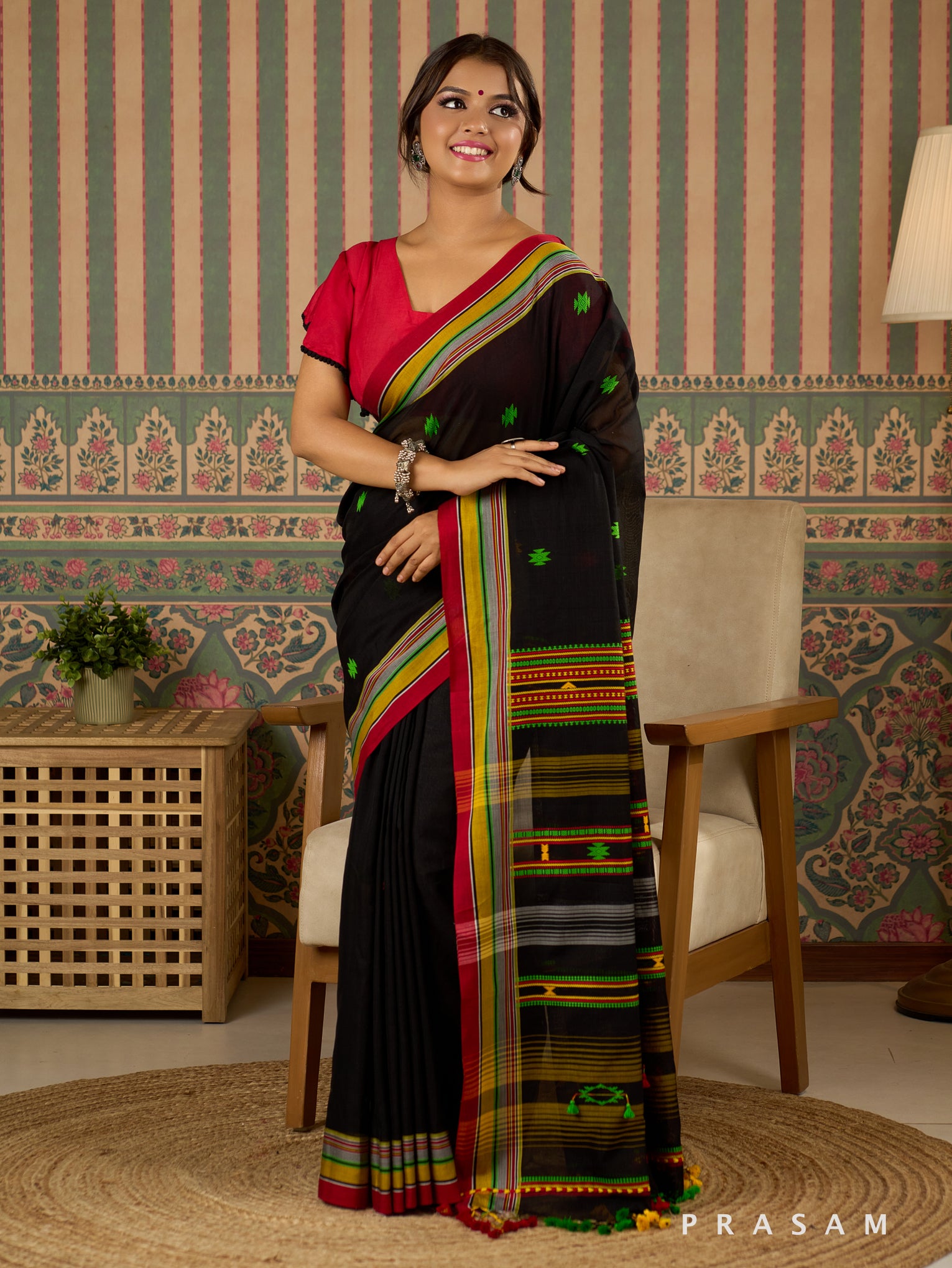 Stitched in Shadow Cotton Hand Woven Saree.