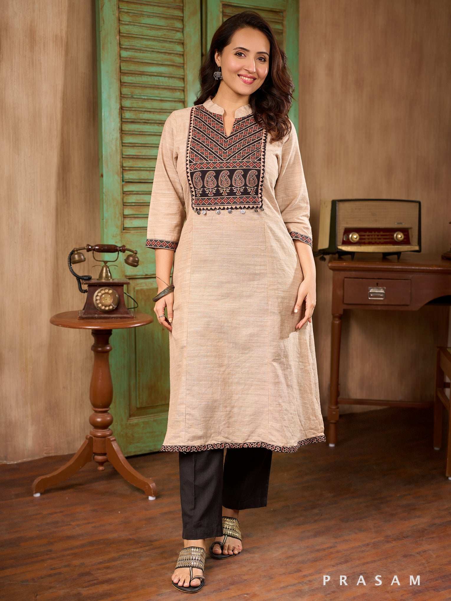 Saffron Sands Cotton Ajrakh Kurti
