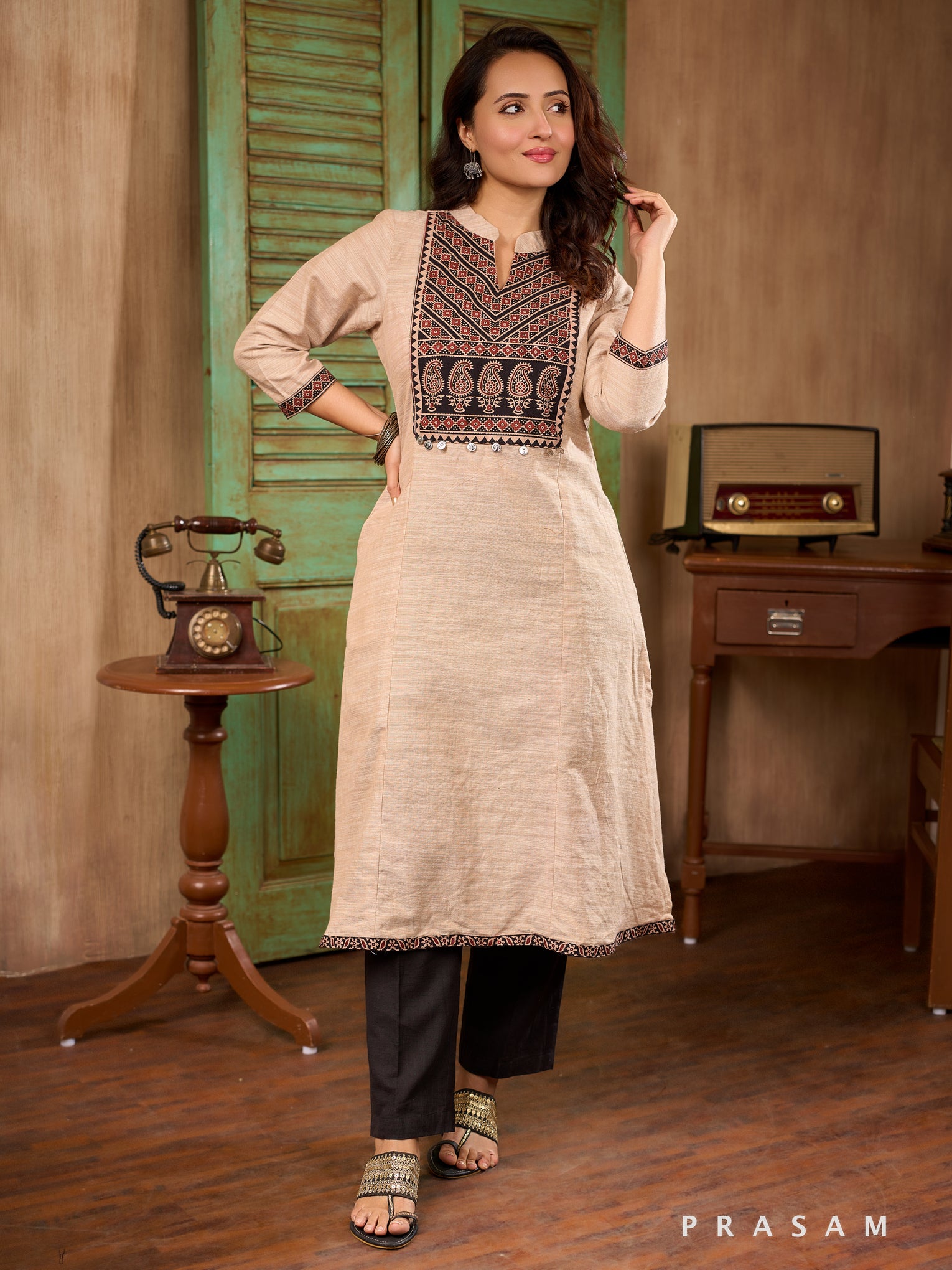 Saffron Sands Cotton Ajrakh Kurti