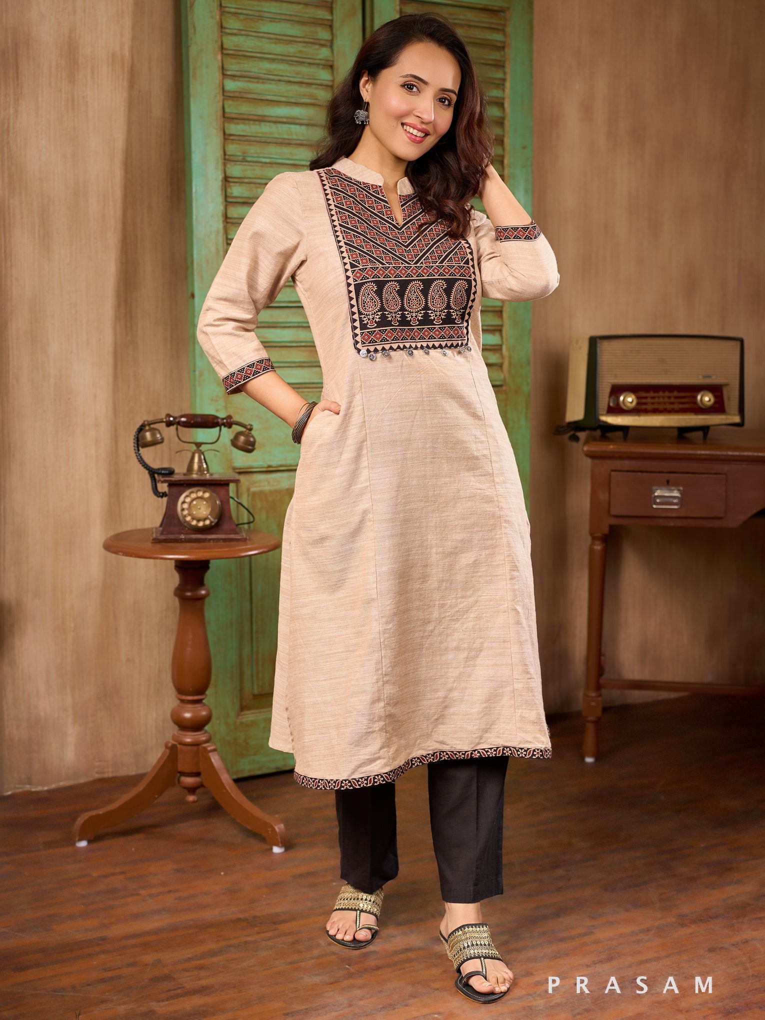 Saffron Sands Cotton Ajrakh Kurti