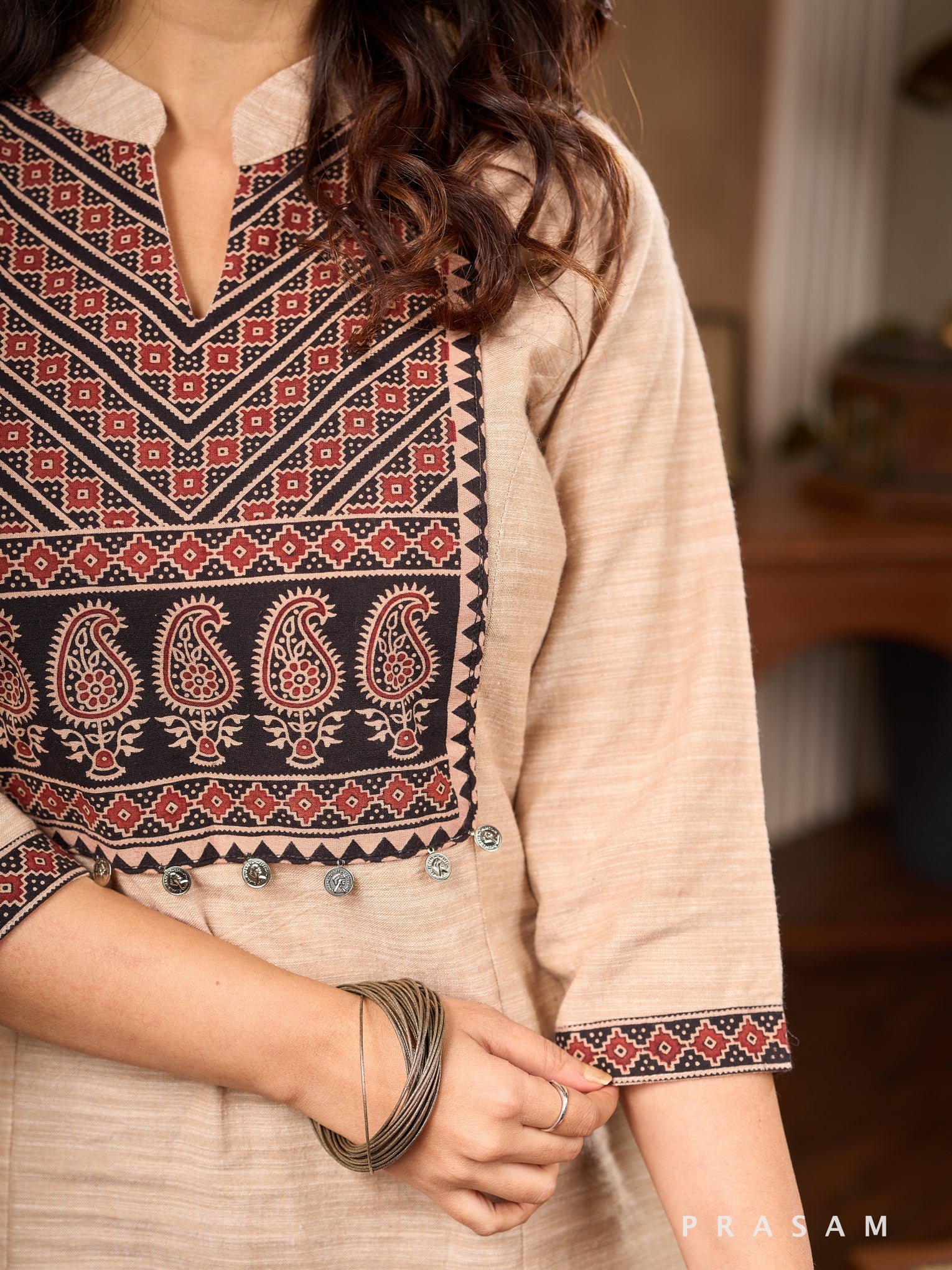 Saffron Sands Cotton Ajrakh Kurti