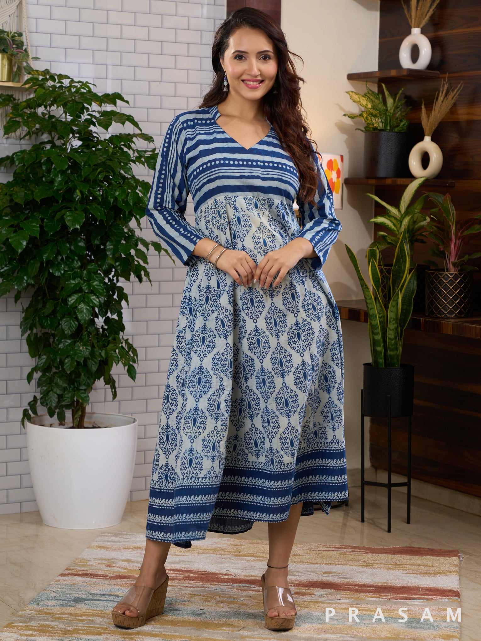 Blue Pixie Indigo Bagru Printed Dress
