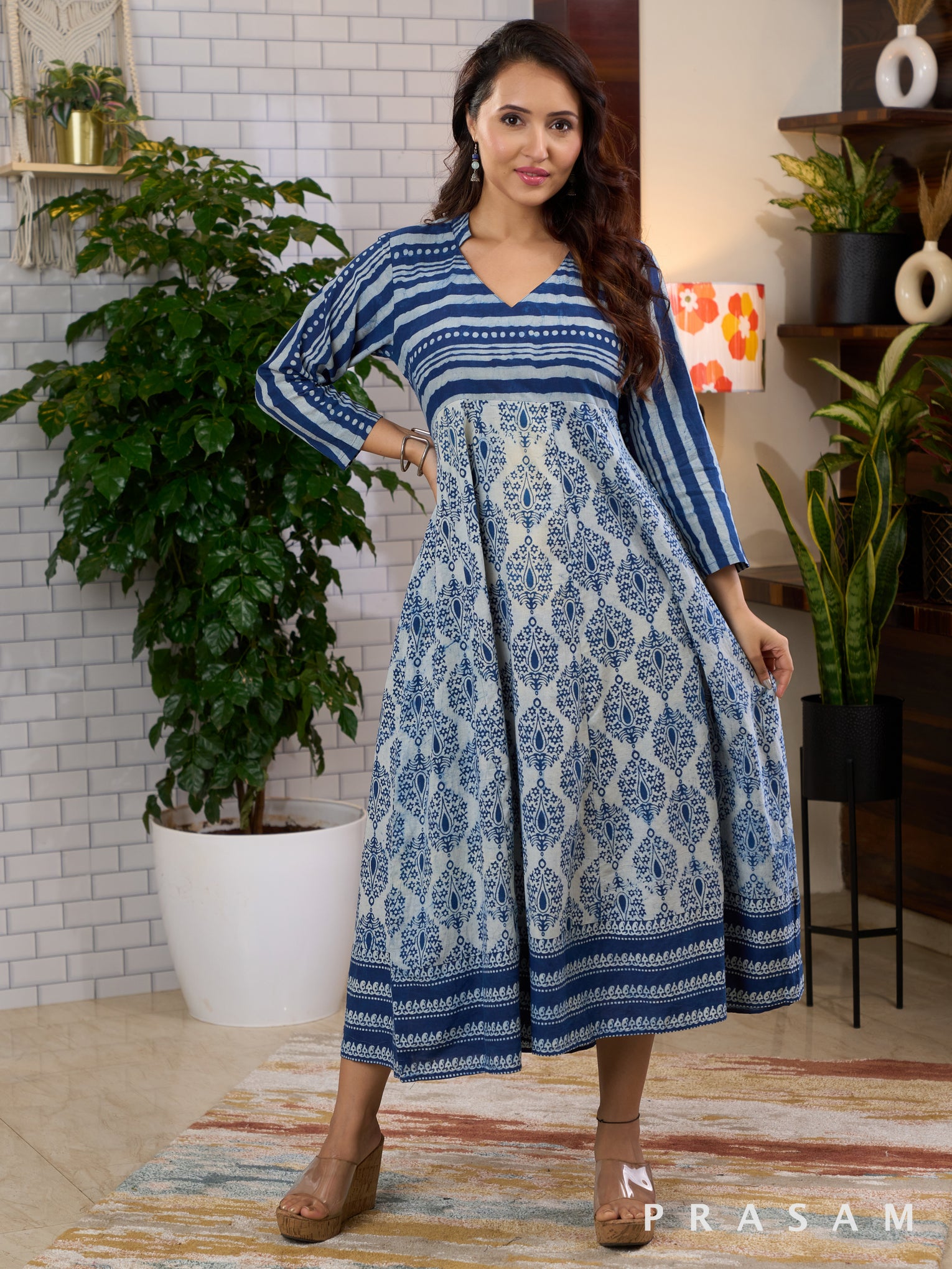 Blue Pixie Indigo Bagru Printed Dress
