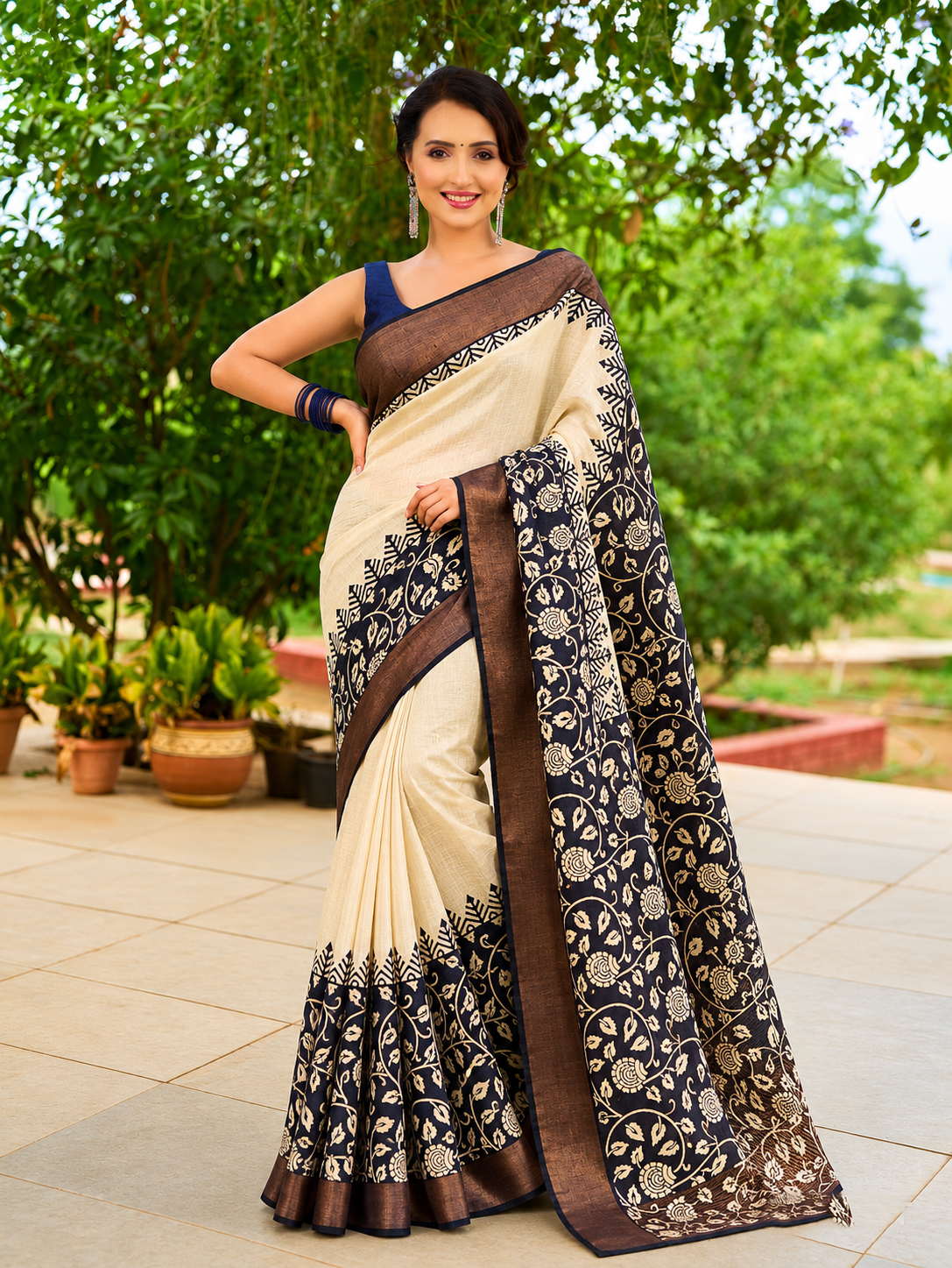 Saanvi Heritage Handpainted Pure Silk Saree