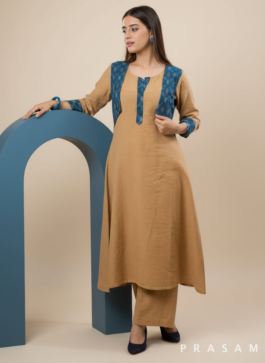 Desert Dune Kurta and Pant Set with Ikat Half Jacket