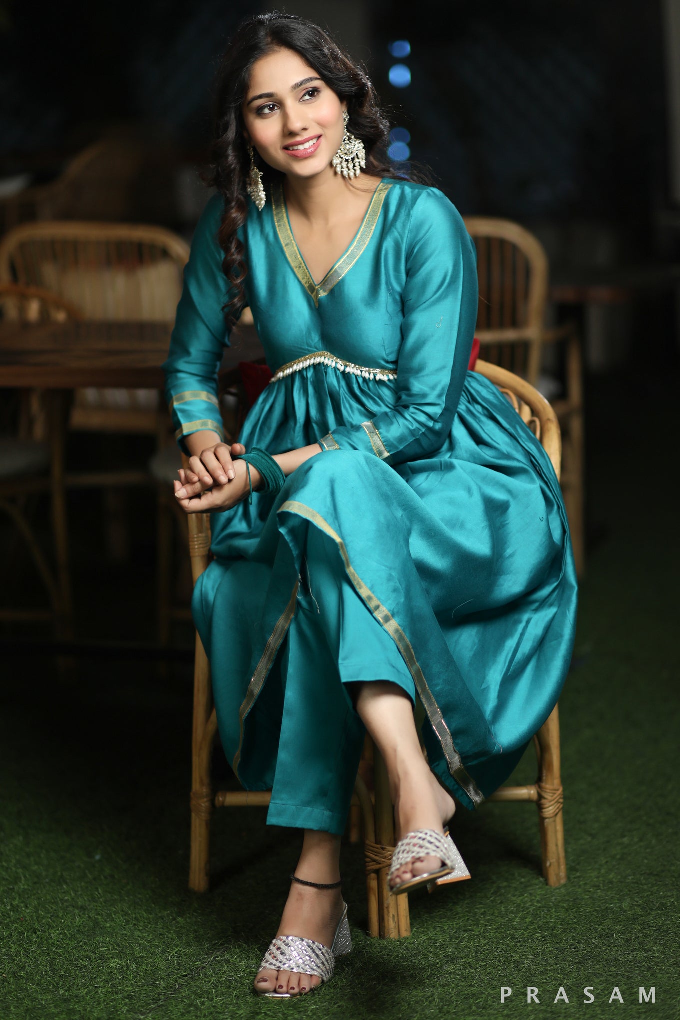 Glamour & Grace Vibrant Chanderi Silk Kurta Set With Gathers And Ethnic Lace (Dupatta Optional)