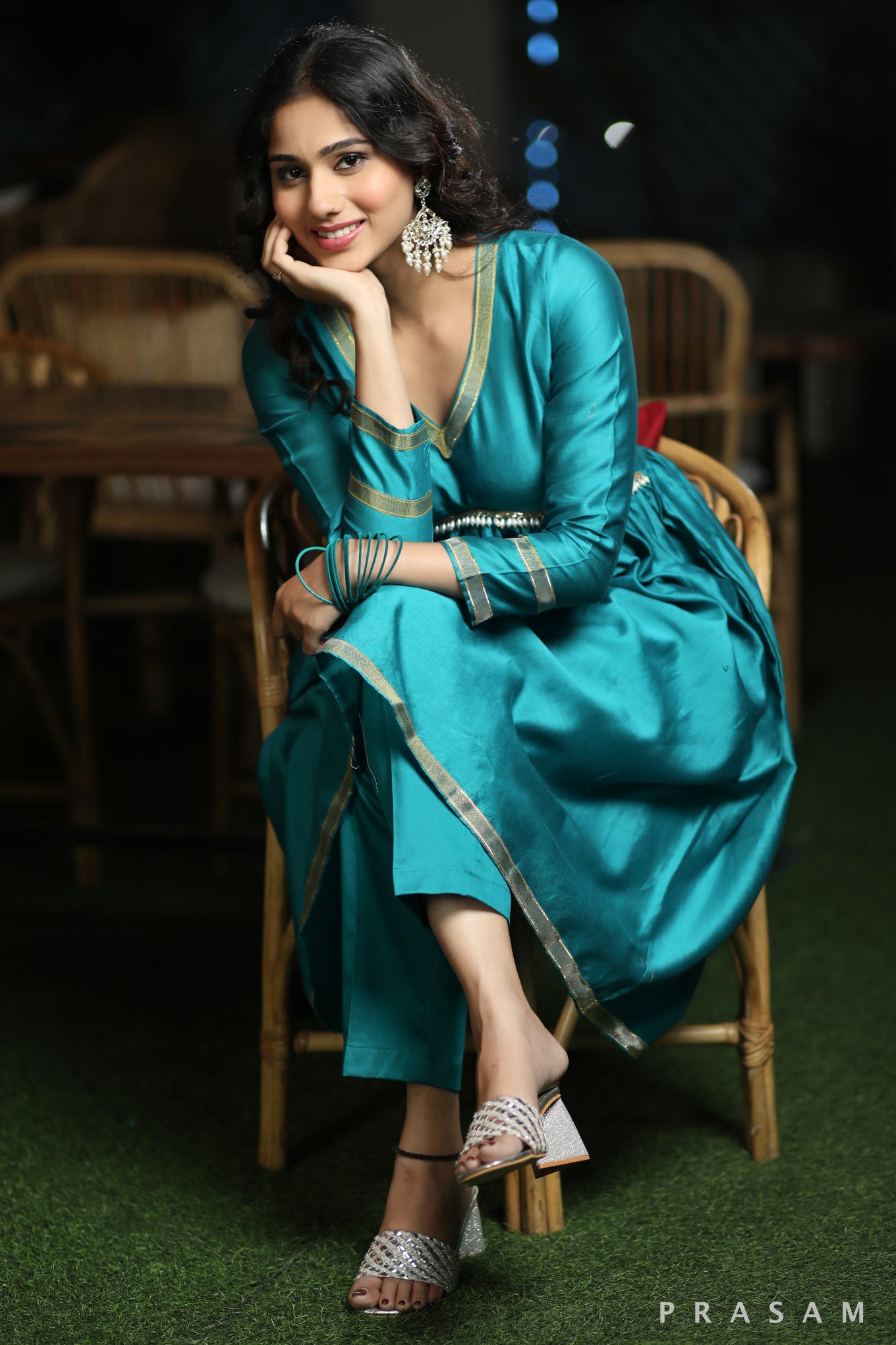 Glamour & Grace Vibrant Chanderi Silk Kurta Set With Gathers And Ethnic Lace (Dupatta Optional)