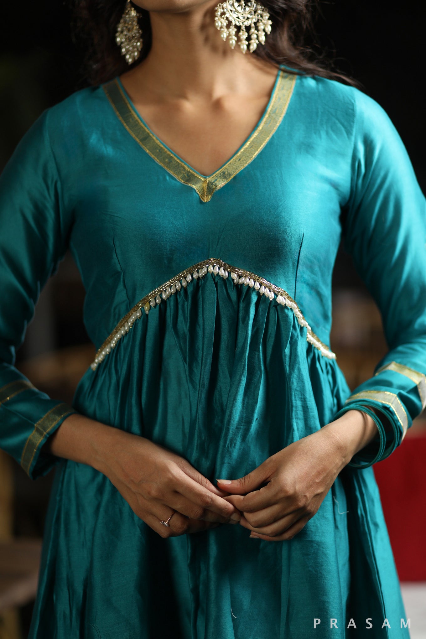 Glamour & Grace Vibrant Chanderi Silk Kurta Set With Gathers And Ethnic Lace (Dupatta Optional)