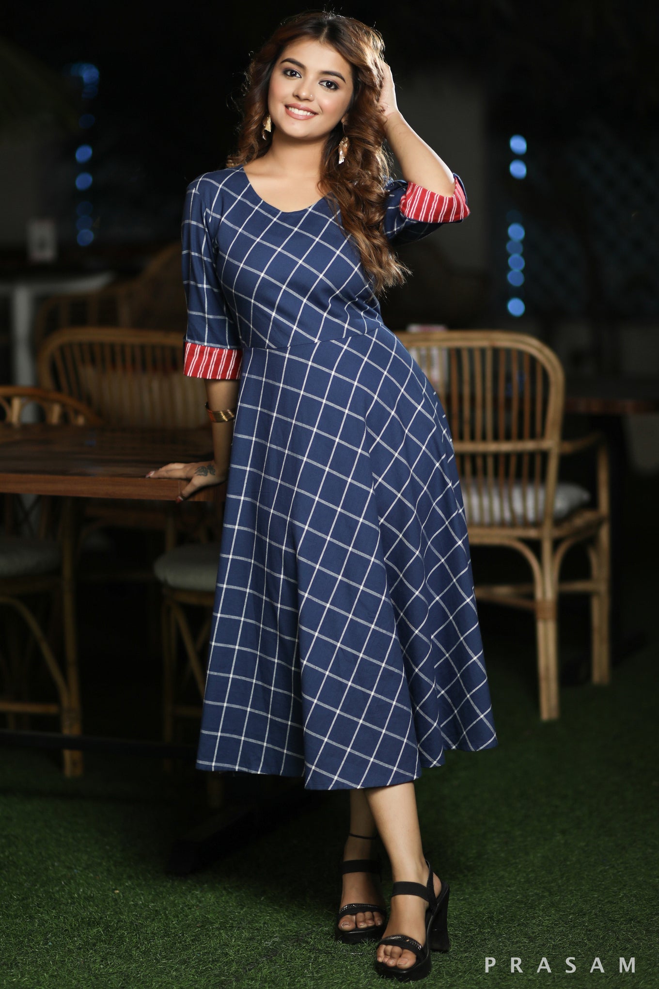 Checkered Mania Classy Handloom Cotton Dress With Red Trims