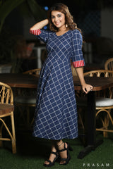 Checkered Mania Classy Checkered Handloom Cotton Dress With Red Trims