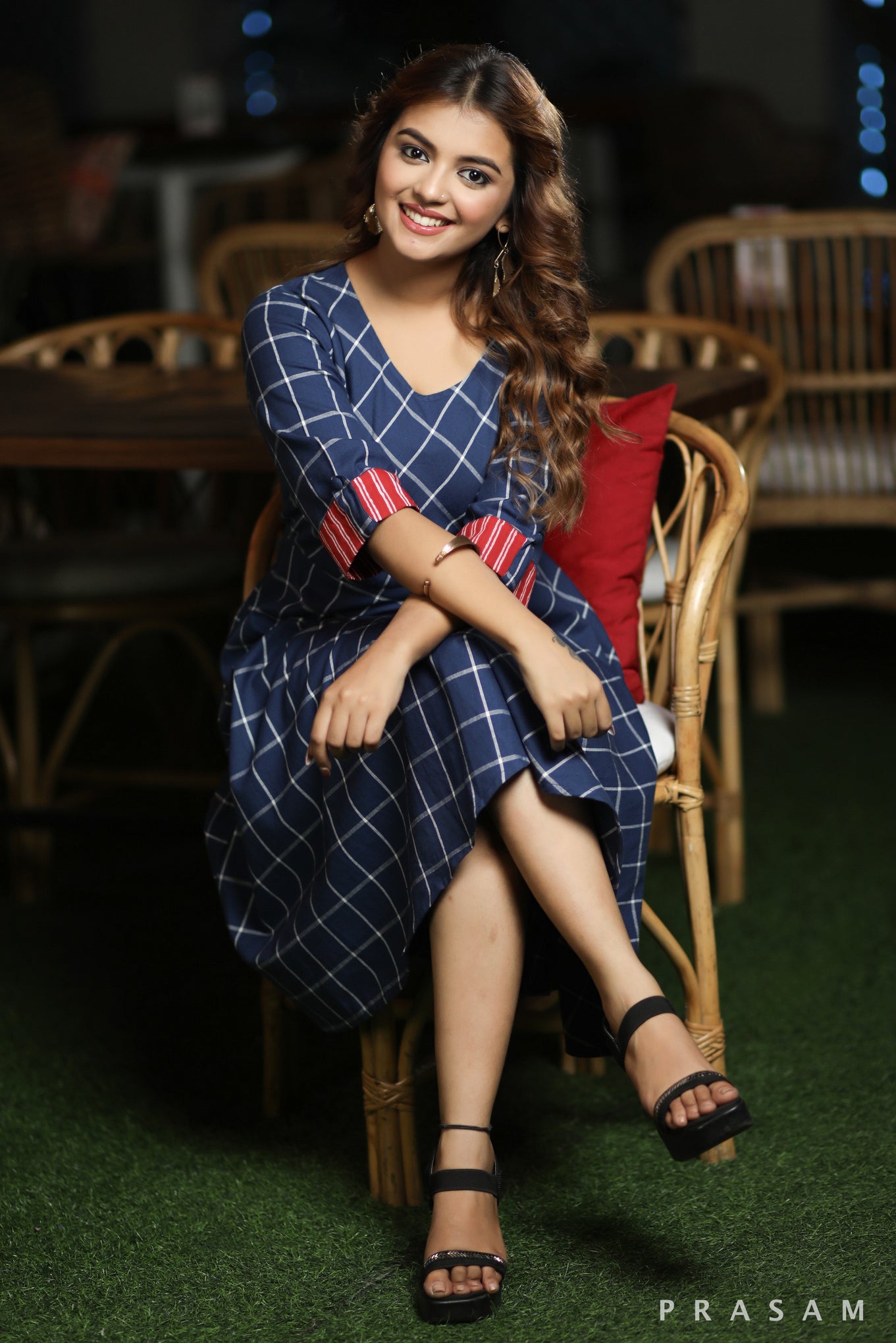 Checkered Mania Classy Handloom Cotton Dress With Red Trims