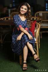Checkered Mania Classy Checkered Handloom Cotton Dress With Red Trims
