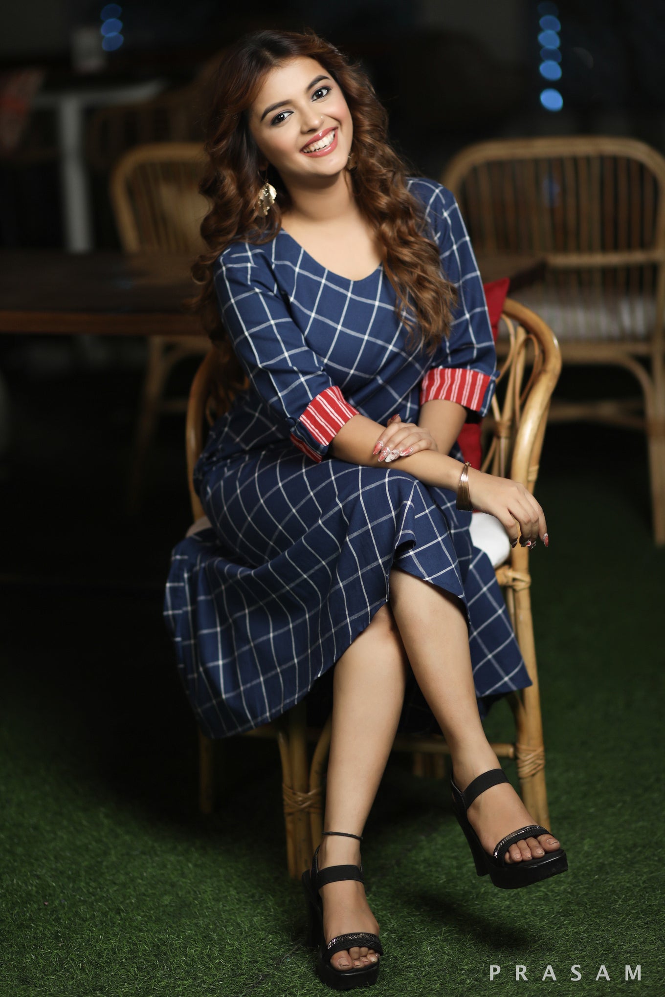 Checkered Mania Classy Handloom Cotton Dress With Red Trims