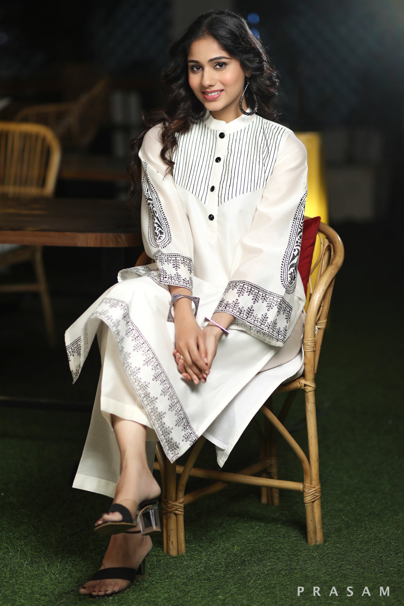 Elegant Block Print Modest Chanderi Silk Block Printed Kurti With Stitch Lines Detailed Yoke (Optional Pants)