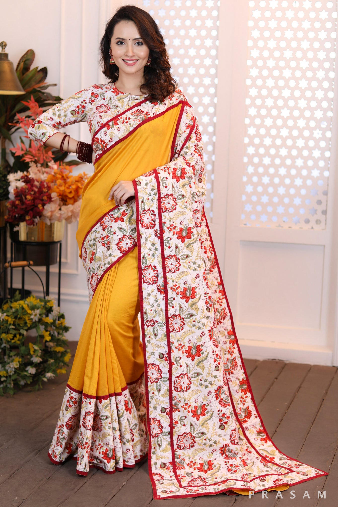 Sunset Splendour Bright Yellow Chanderi Saree
