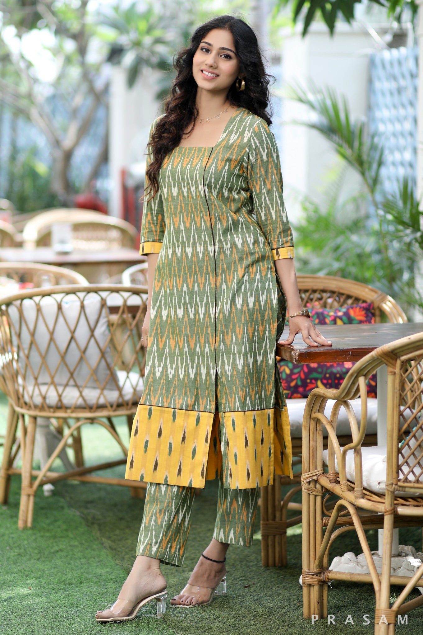 Ikat Allure Must Have Green And Yellow Combination Ikat Set
