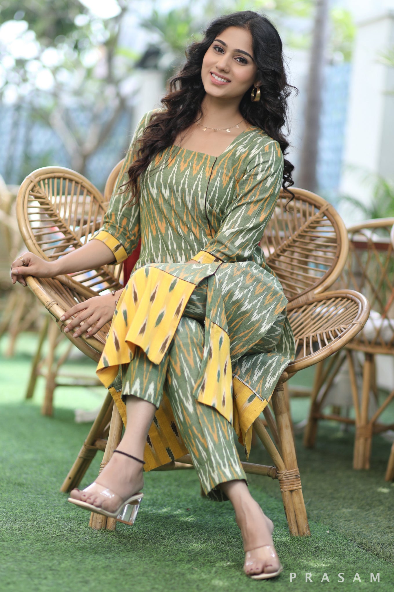 Ikat Allure Must Have Green And Yellow Combination Ikat Set