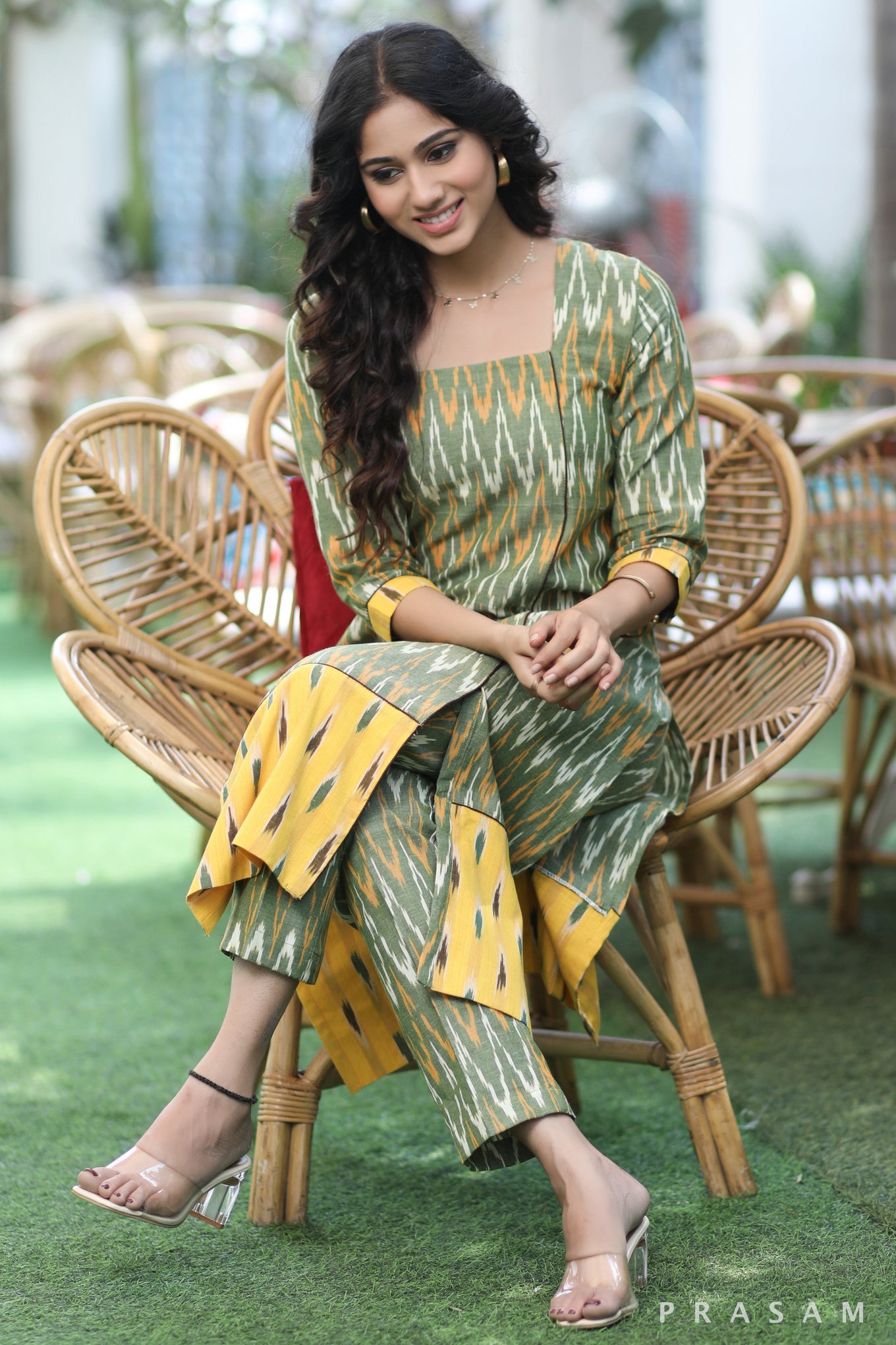Ikat Allure Must Have Green And Yellow Combination Ikat Set
