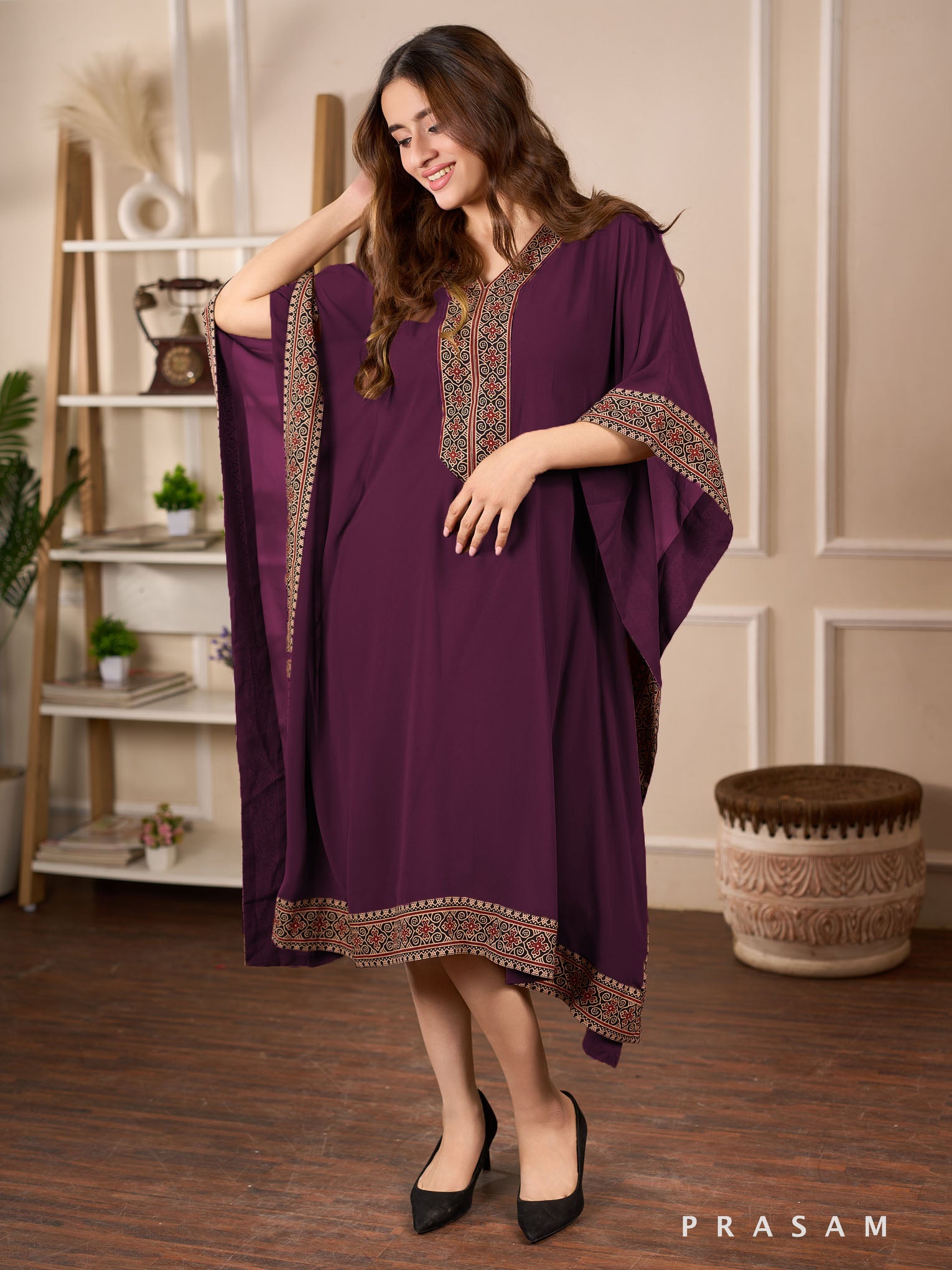 Burgundy Empress Georgette Kaftan