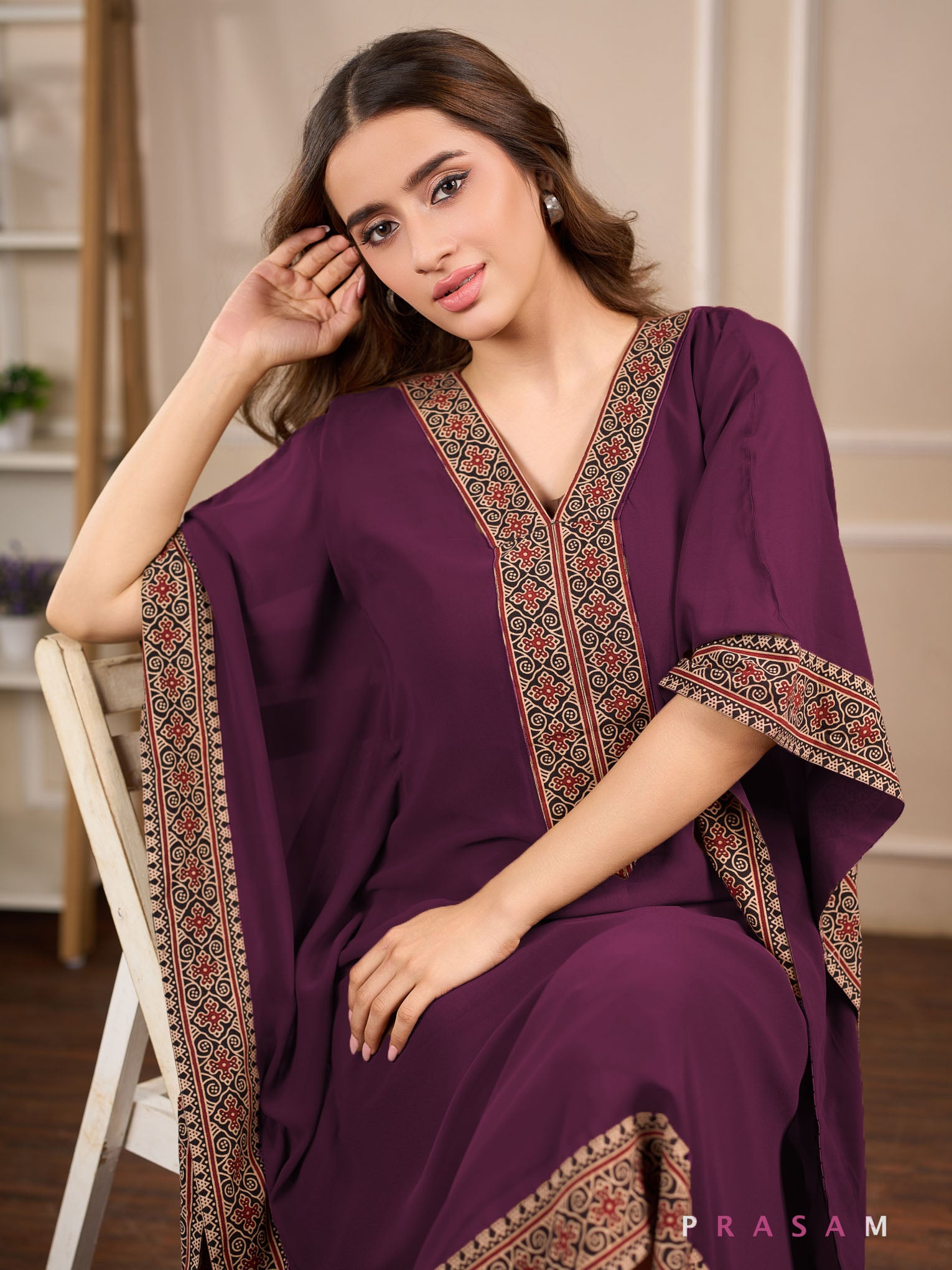 Burgundy Empress Georgette Kaftan