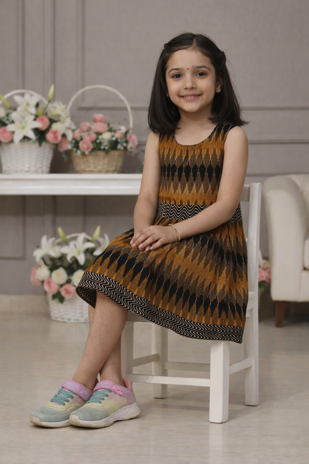 Mustard Trail Ikat Dress