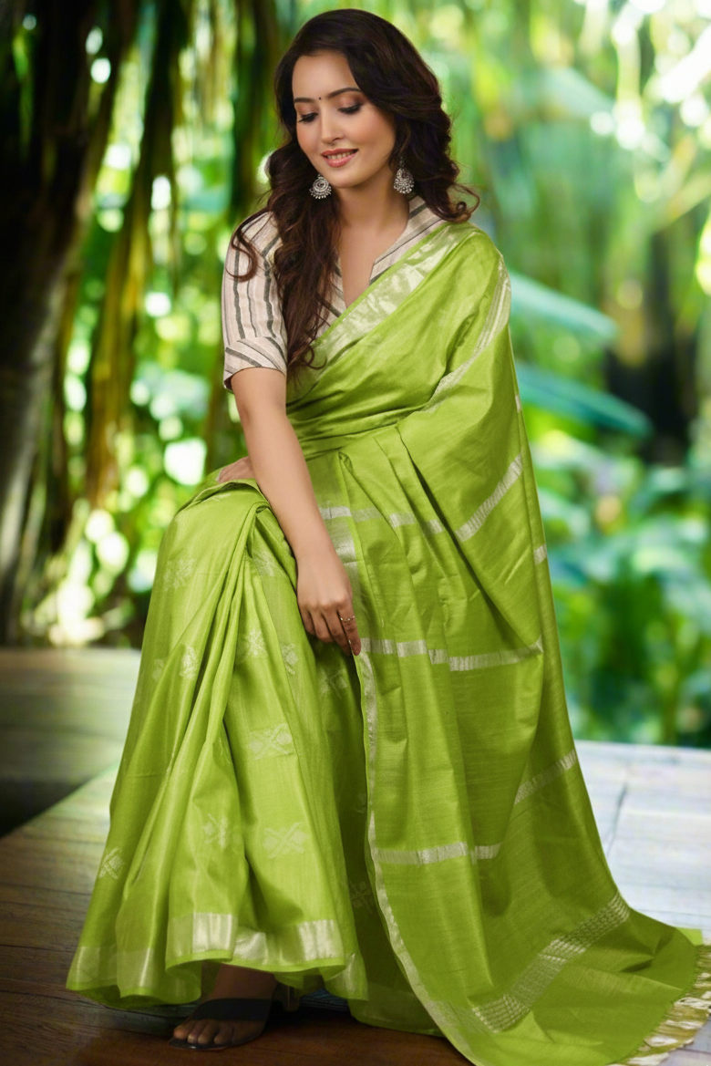Citrus Mist Cotton Blend Saree