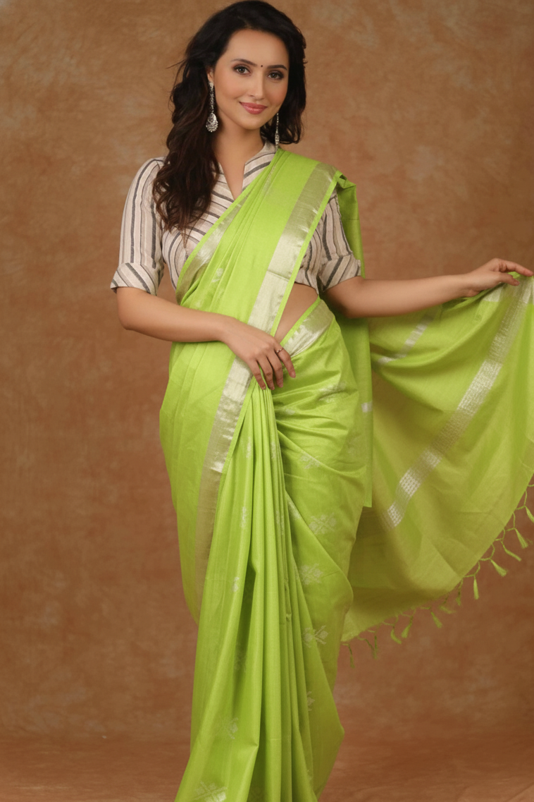 Citrus Mist Cotton Blend Saree