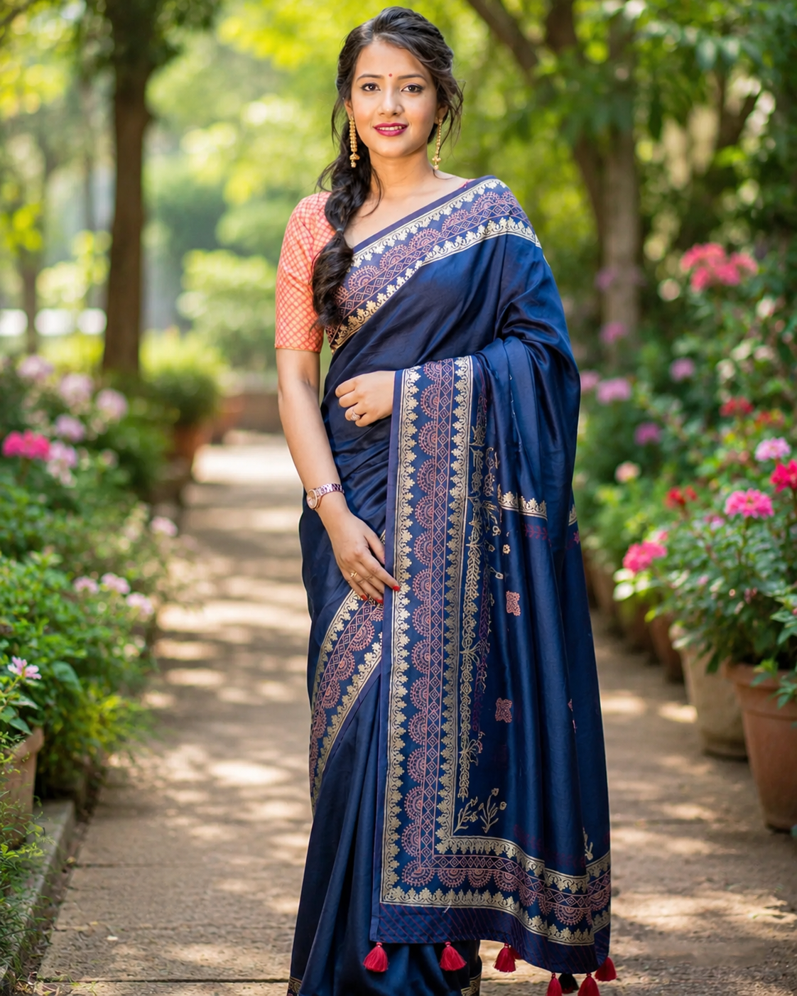 Couture Blues-Chanderi Block Print Saree