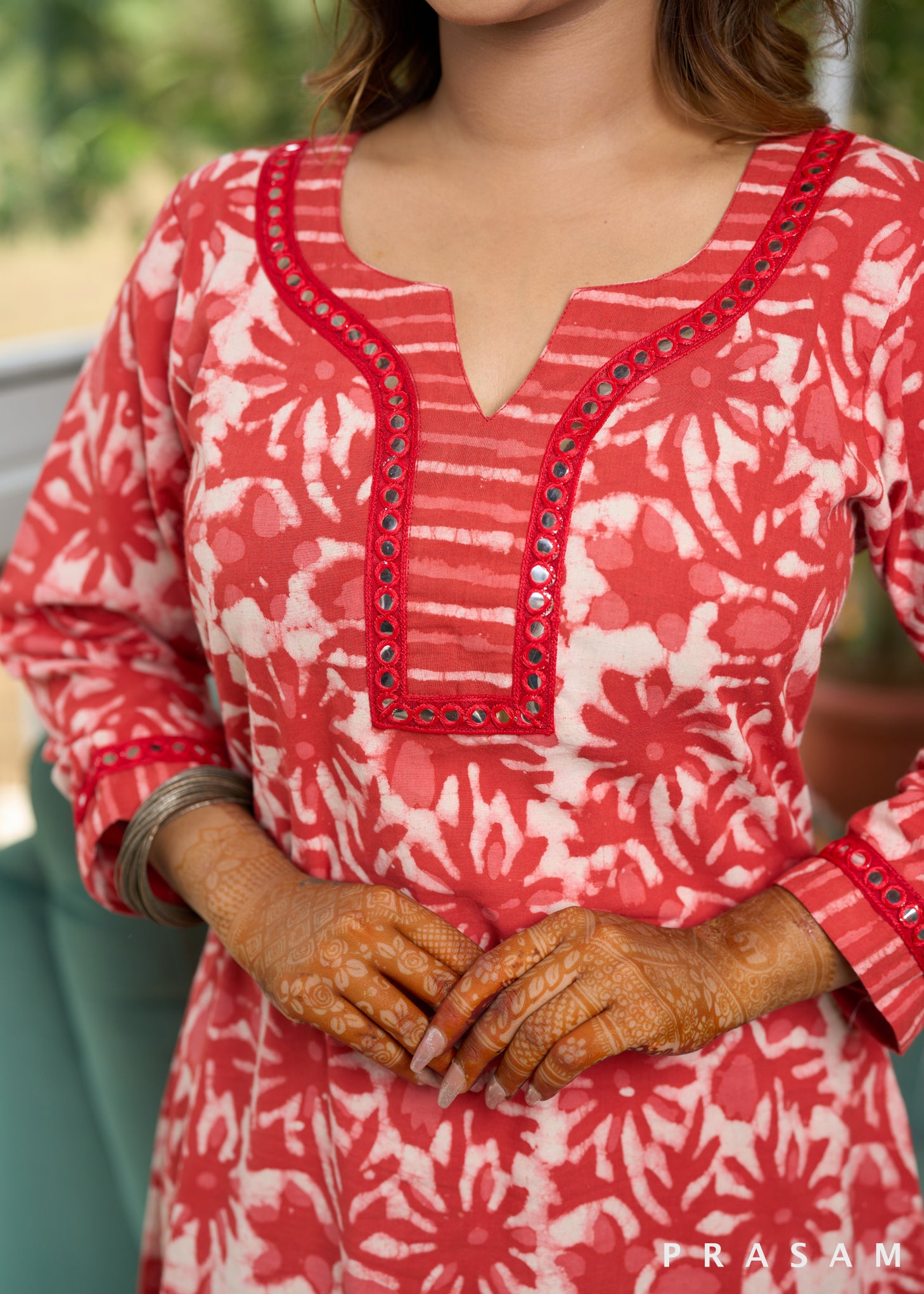 Ruby Aura Mirror-Work Bagru Kurta Set