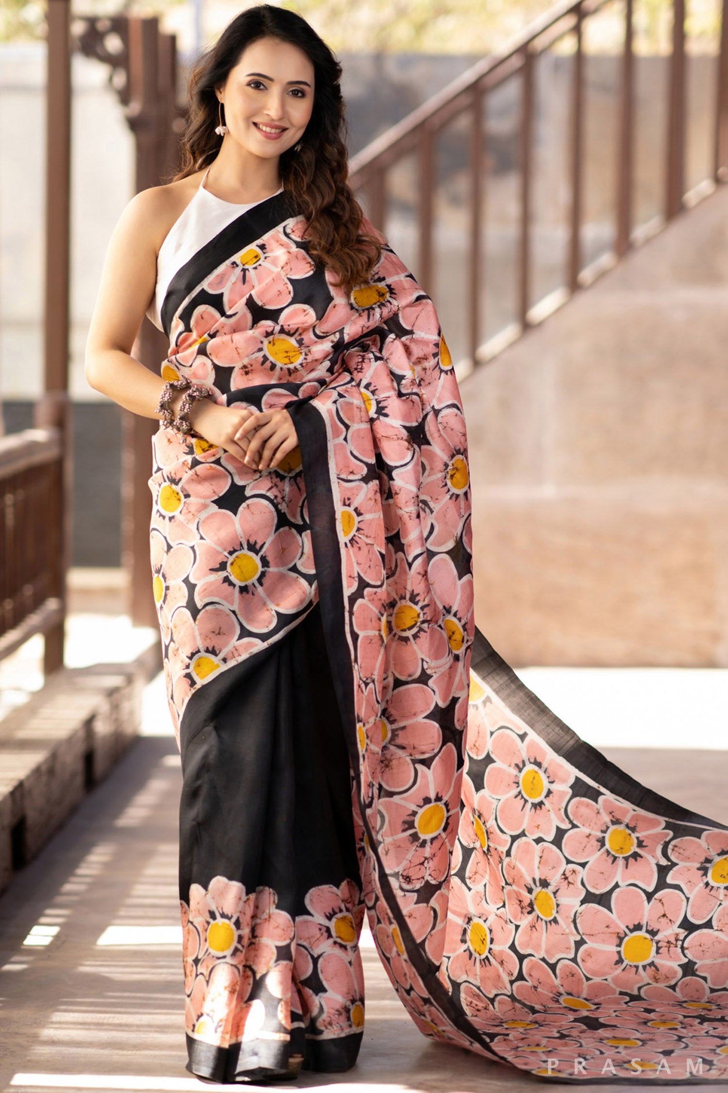 Floral Romance batik silk saree