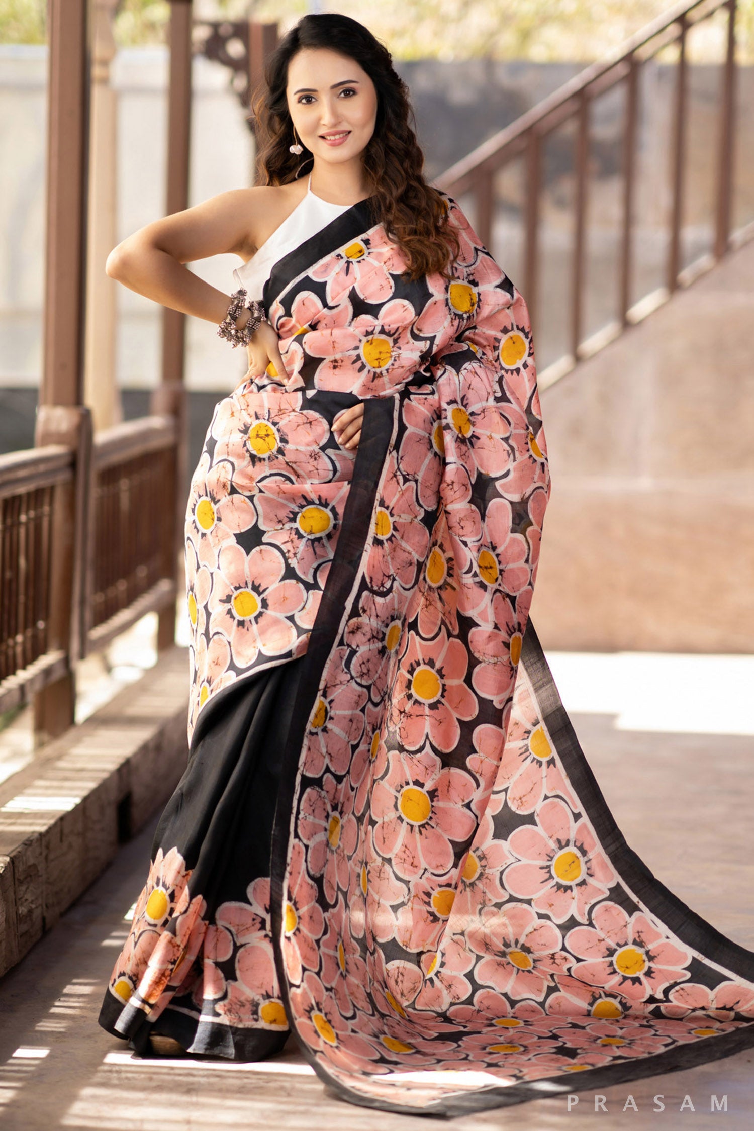 Floral Romance batik silk saree