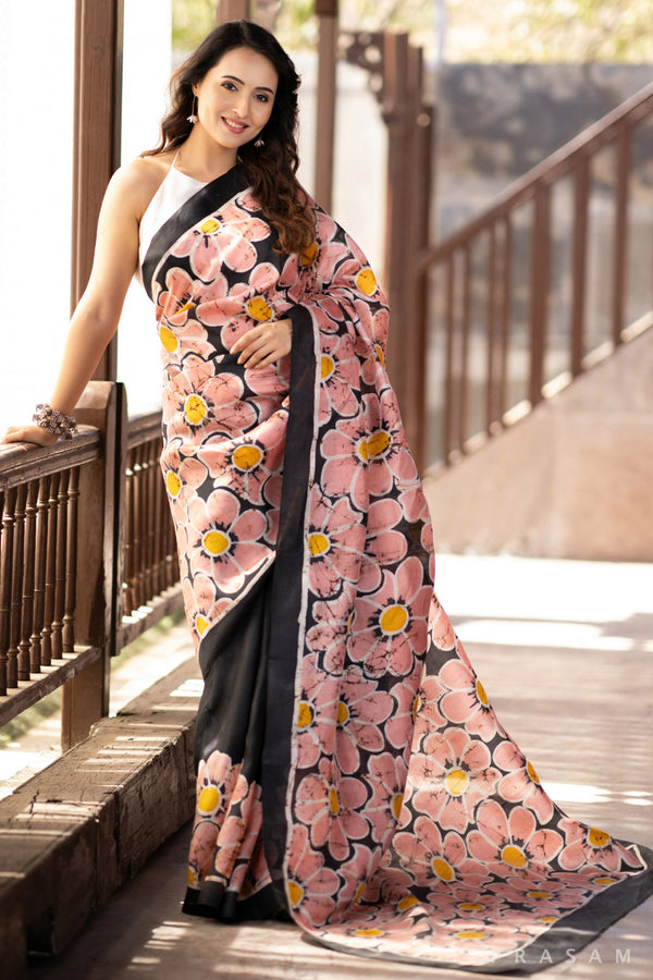 Floral Romance batik silk saree