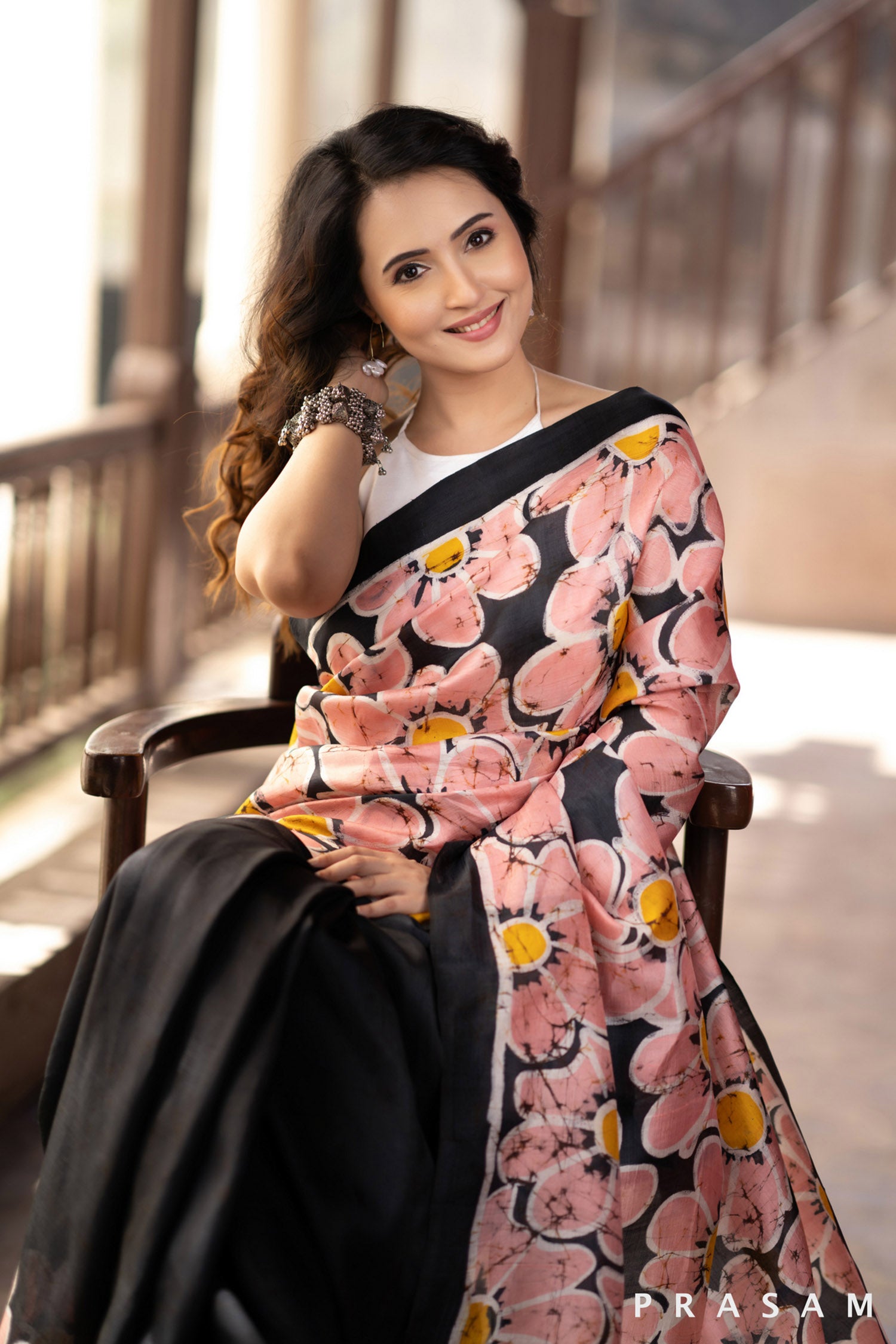 Floral Romance batik silk saree
