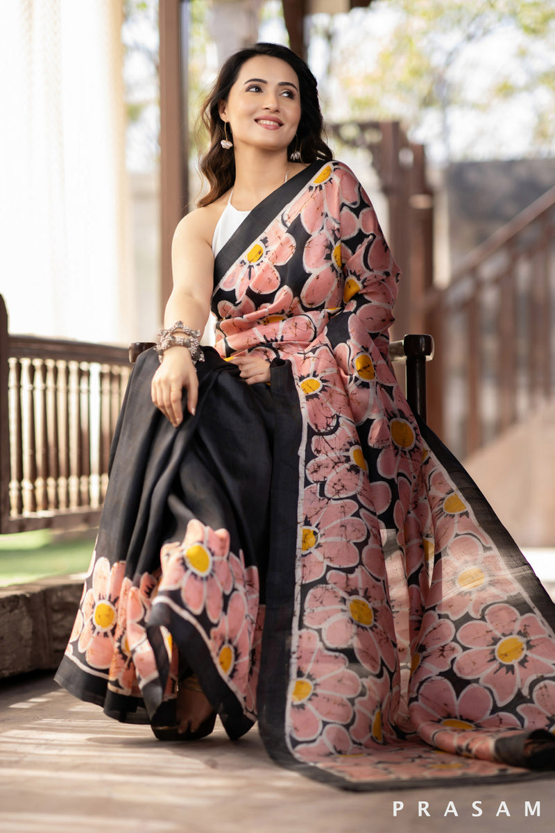 Floral Romance batik silk saree