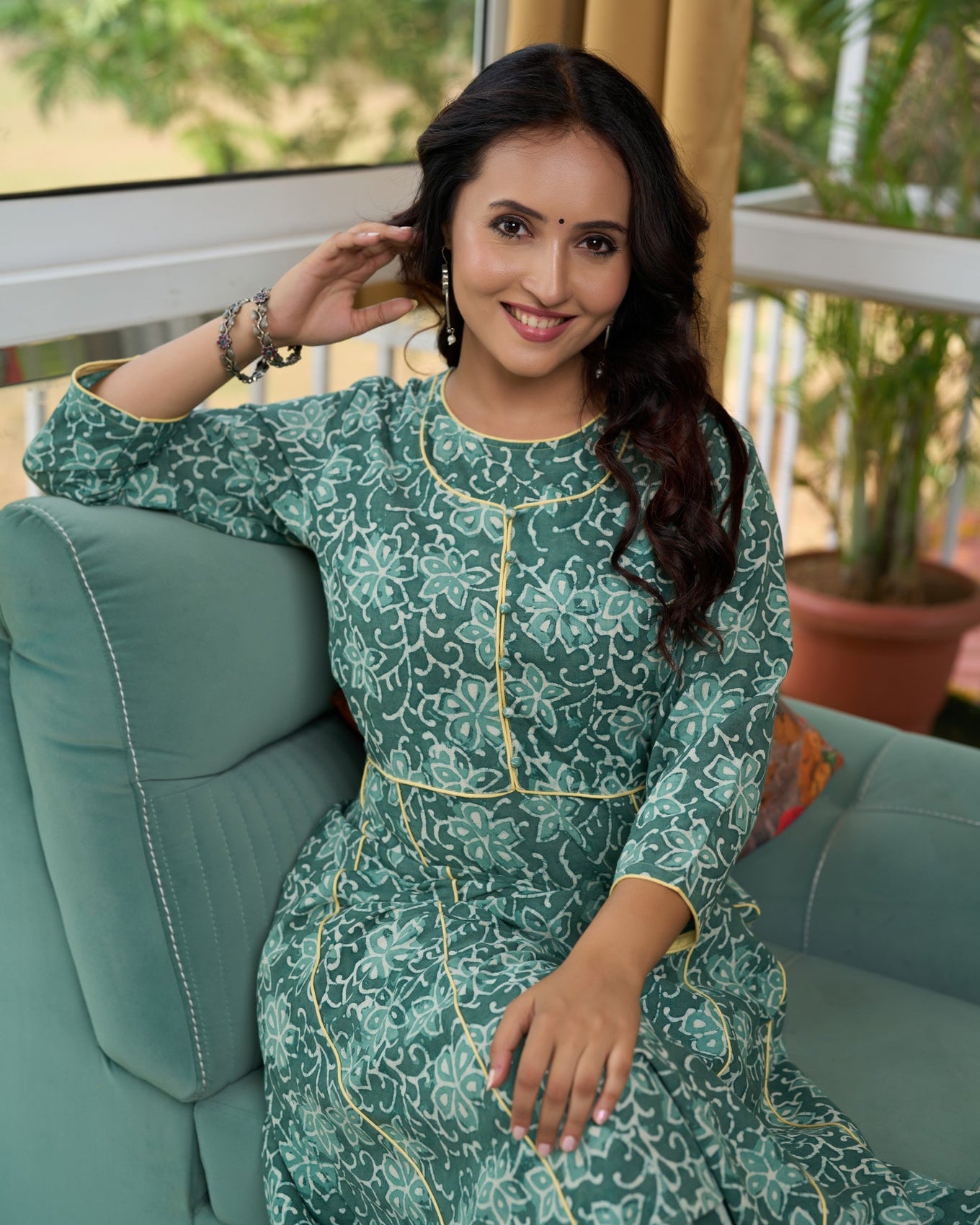 Seaglass Teal Green Bagru Printed Kurta Set