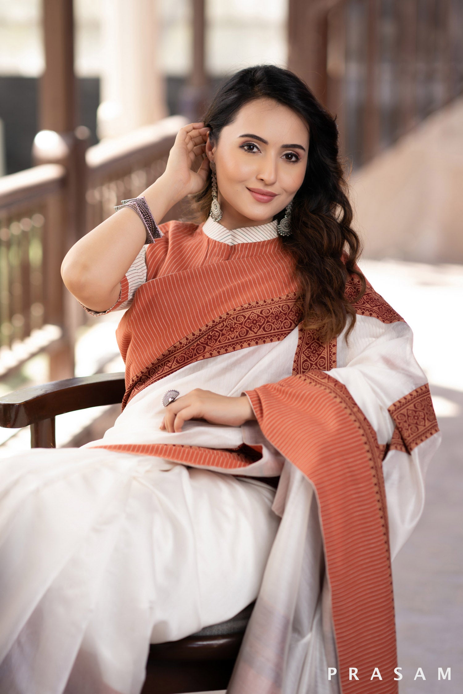 Diya Off White Chanderi Saree with Handwoven Cotton Border