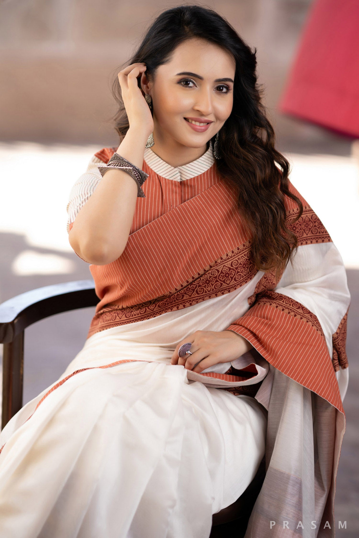Diya Off White Chanderi Saree with Handwoven Cotton Border