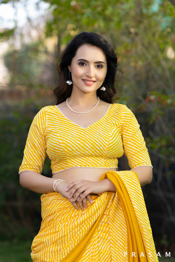 yellow lehariya pattern cotton blouse