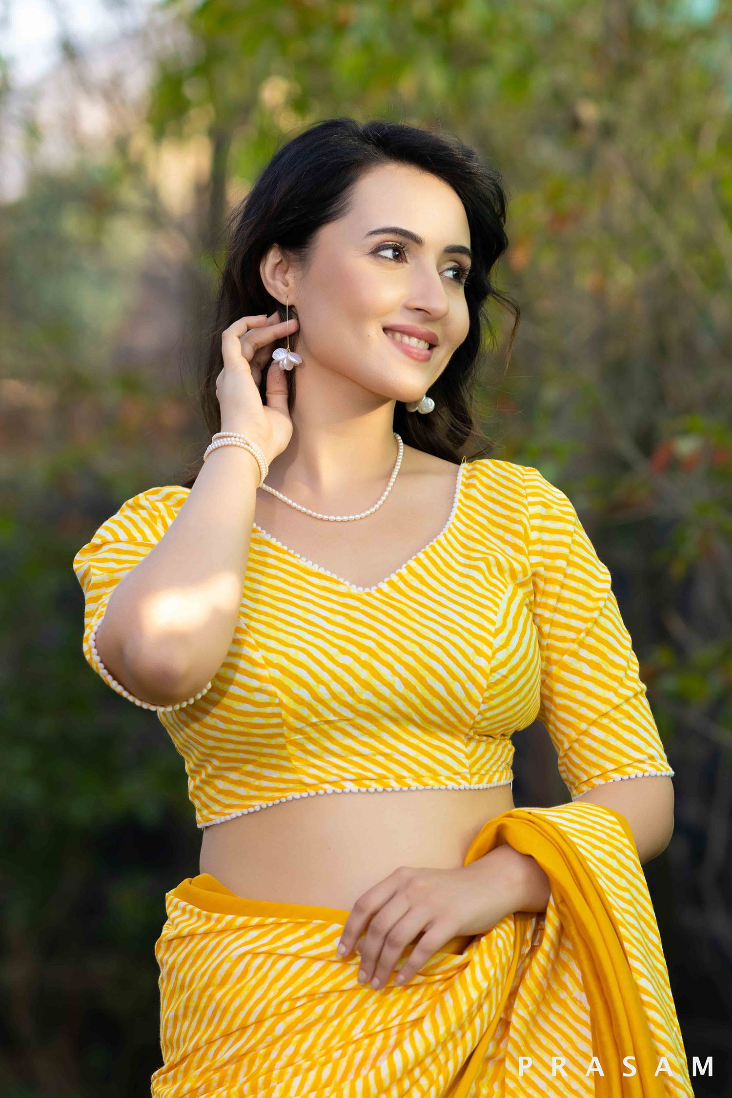 Yellow Lehariya Pattern Cotton Blouse