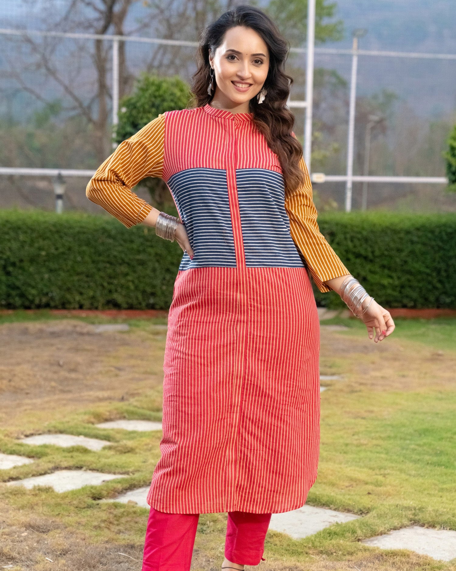 Rainbow Melody Multicolour Cotton Stripe Kurti
