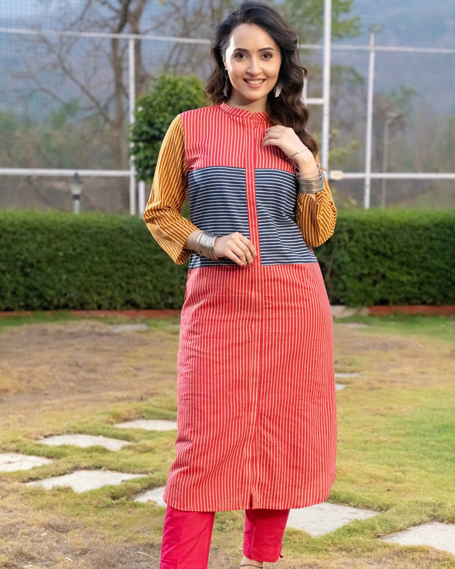 Rainbow Melody Multicolour Cotton Stripe Kurti