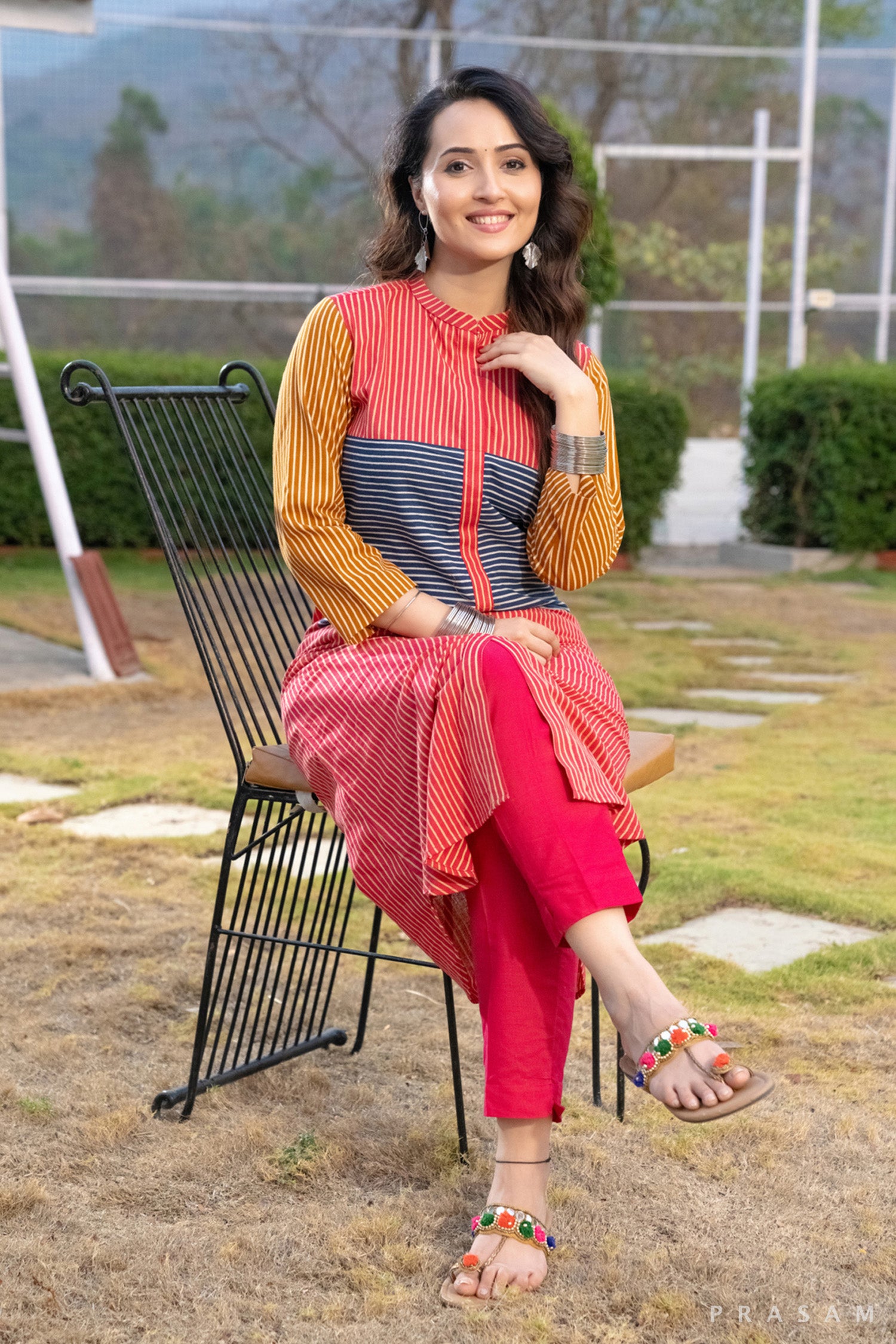 Rainbow Melody Multicolour Cotton Stripe Kurti