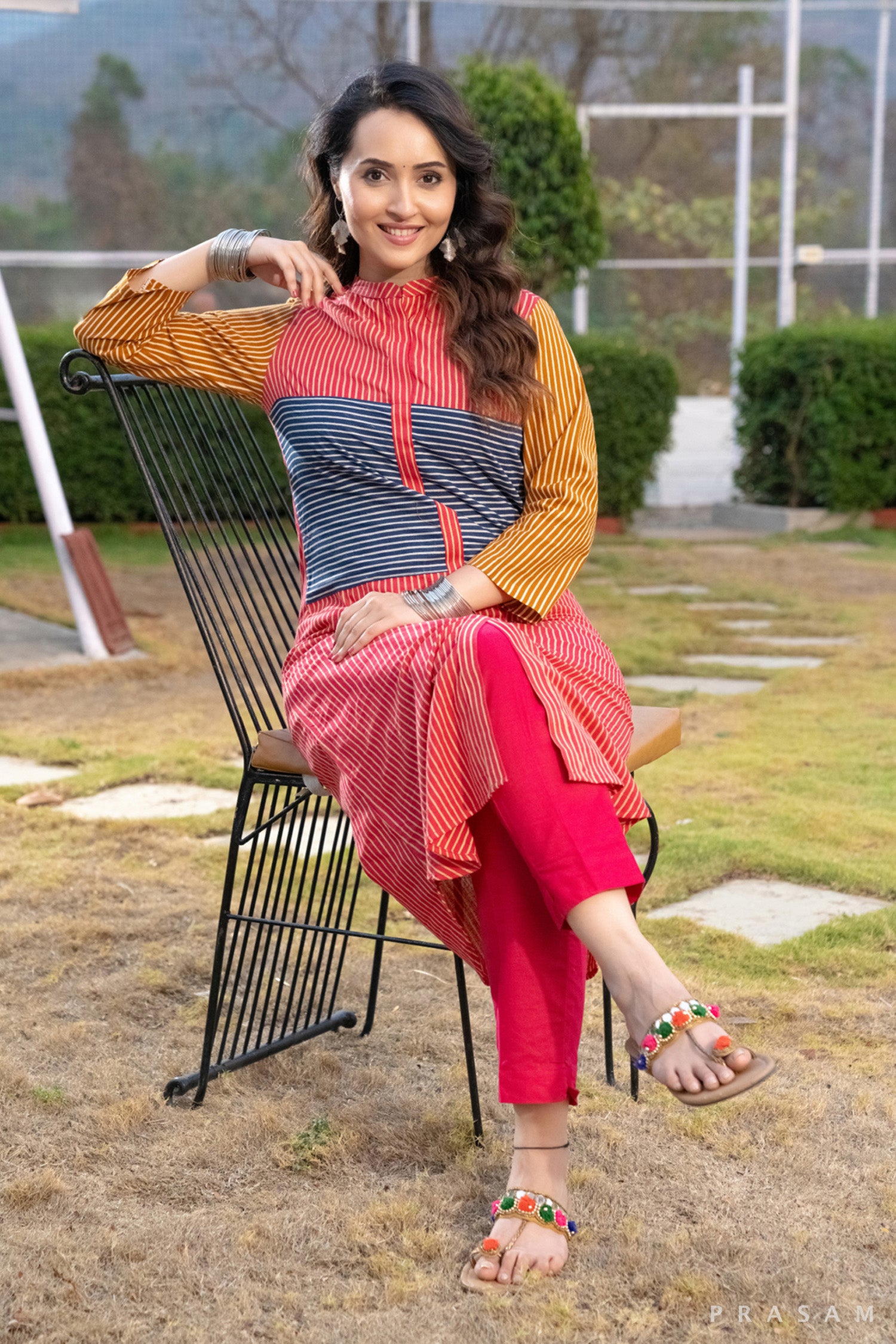 Rainbow Melody Multicolour Cotton Stripe Kurti
