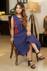 Lavender Enchantment Cotton Handloom Dress with Ajrakh Side Trims