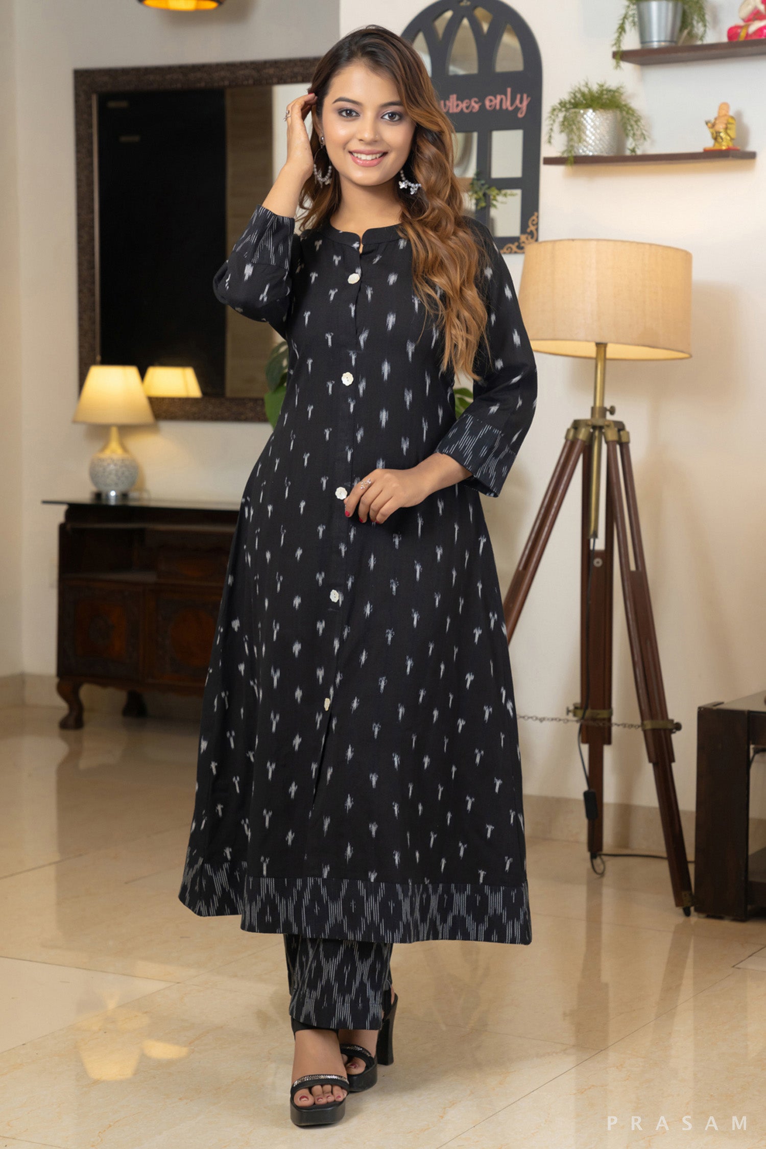 Midnight Fusion Black Ikat Combo Kurti with Pants