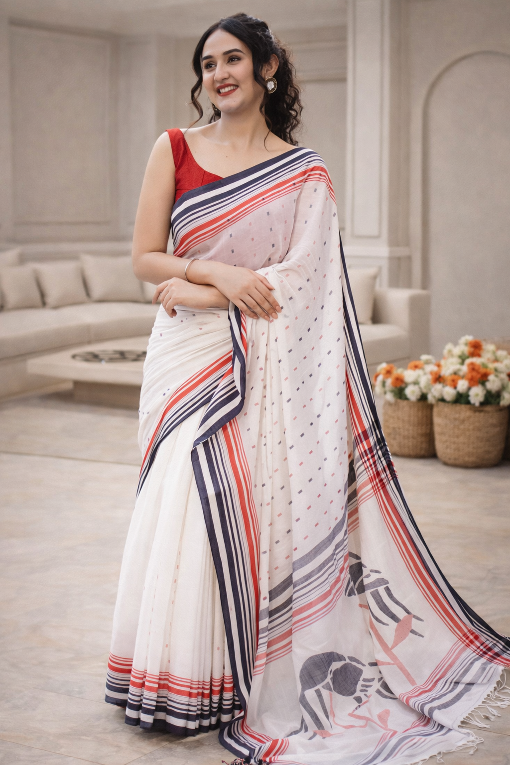 Floating Grace -Handwoven Cotton Jamdani Saree