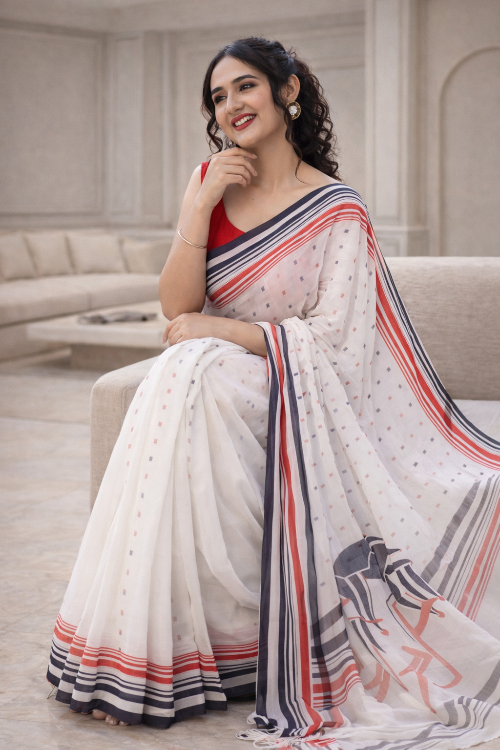 Floating Grace -Handwoven Cotton Jamdani Saree