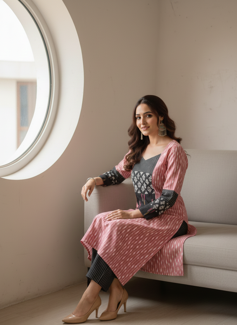 Pink Berry Ikat Kurti